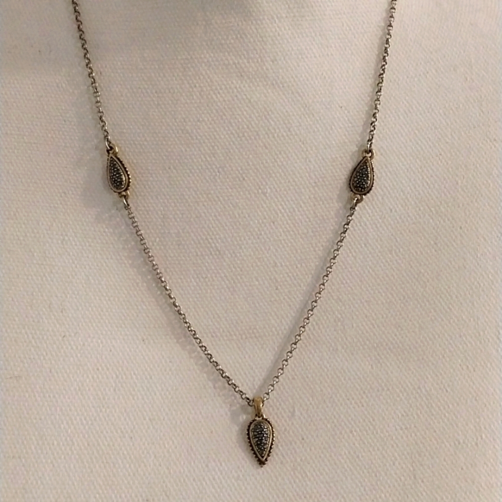 Lucky Brand brushed goldtone and druzy necklace EUC